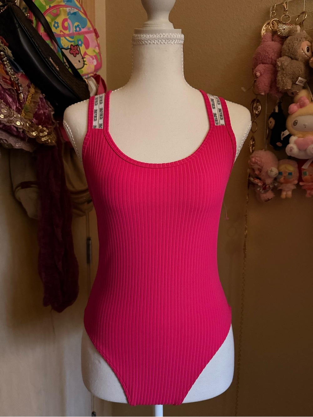 Victoria's Secret Hot Pink Ribbed Tank Bodysuit